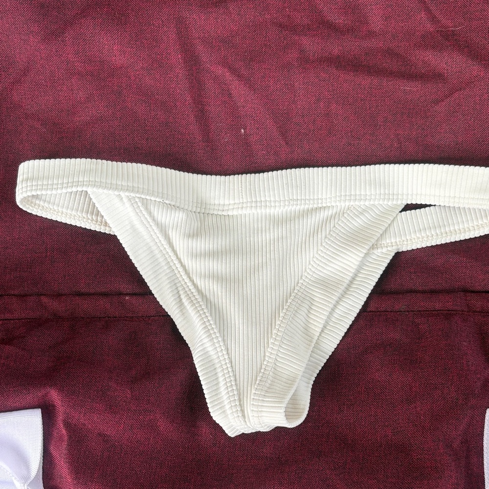 Frankie's Bikinis Cream Ribbed Bikini Bottom - Picture 3 of 4